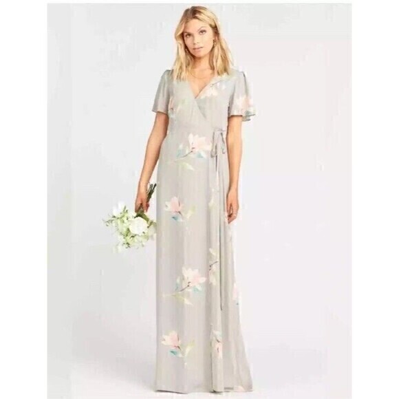 SHOW ME YOUR MUMU Revolve Gray Lily Showers Noelle Flutter Wrap Dress retail$189 - Picture 1 of 13